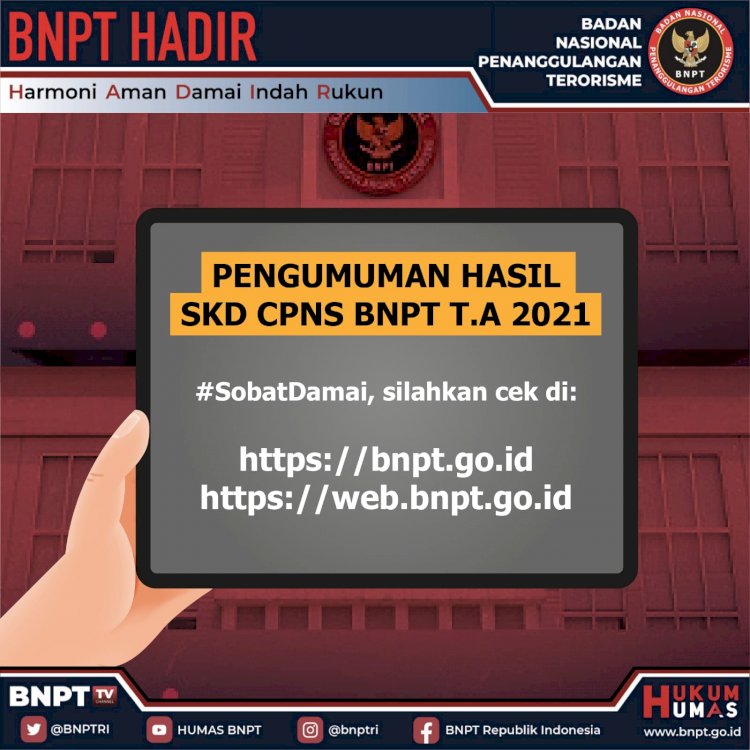 Pengumuman Hasil Seleksi Kompetensi Dasar (SKD) CPNS BNPT T.A. 2021